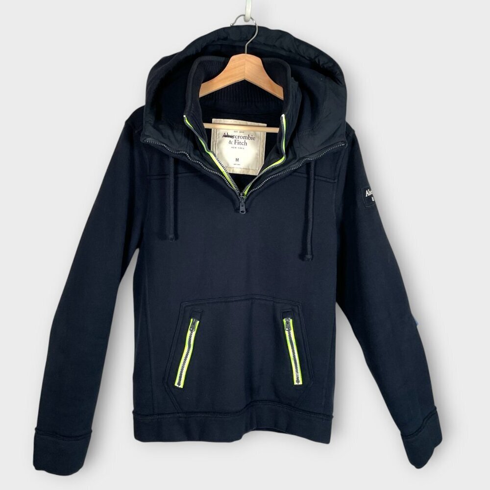 Abercrombie & Fitch Hoodie MEDIUM Dark Blue Mock Neck Pockets EUC - Picture 1 of 7